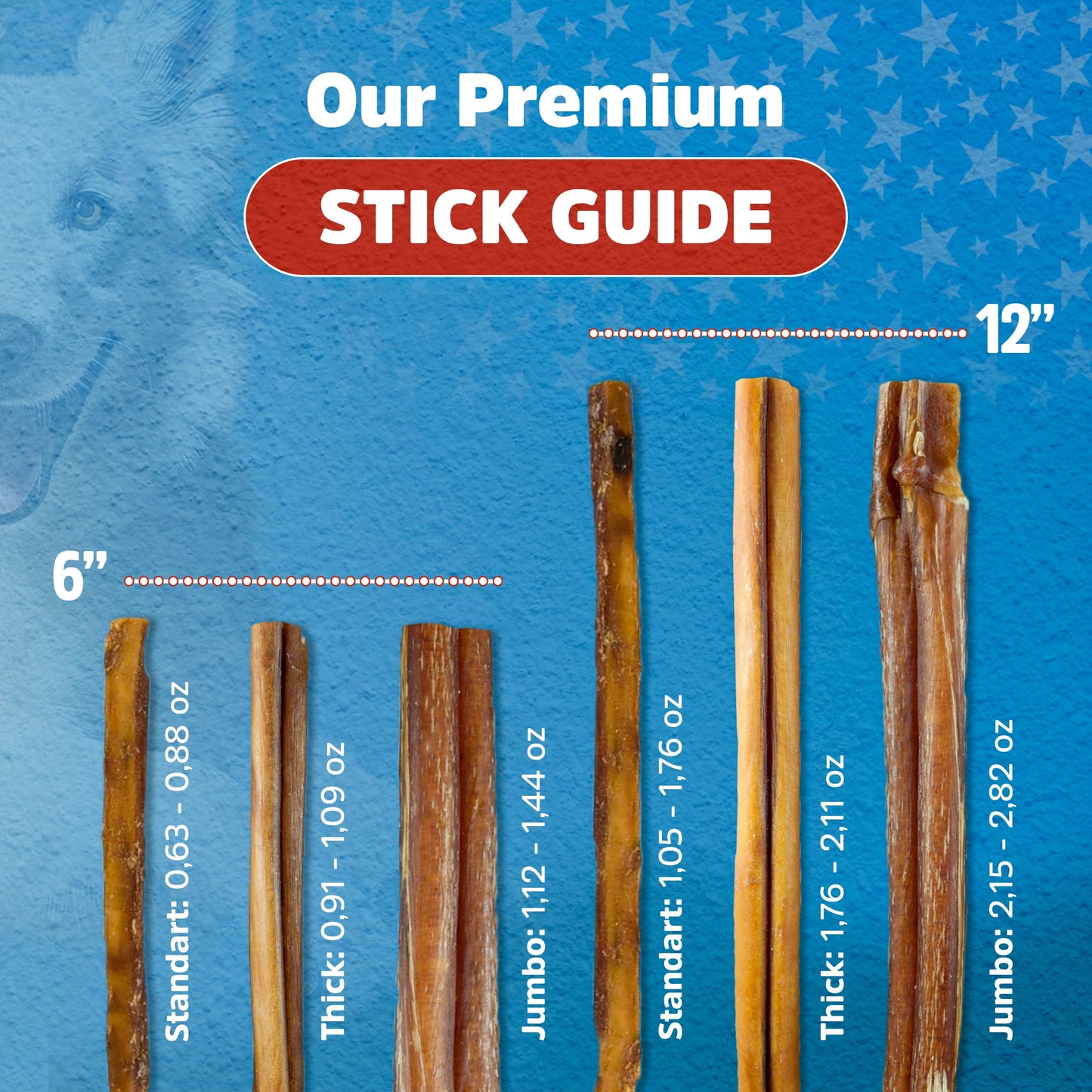 Stark Sticks 12'' Natural Bully Sticks for Small, Medium, Large Dogs -
