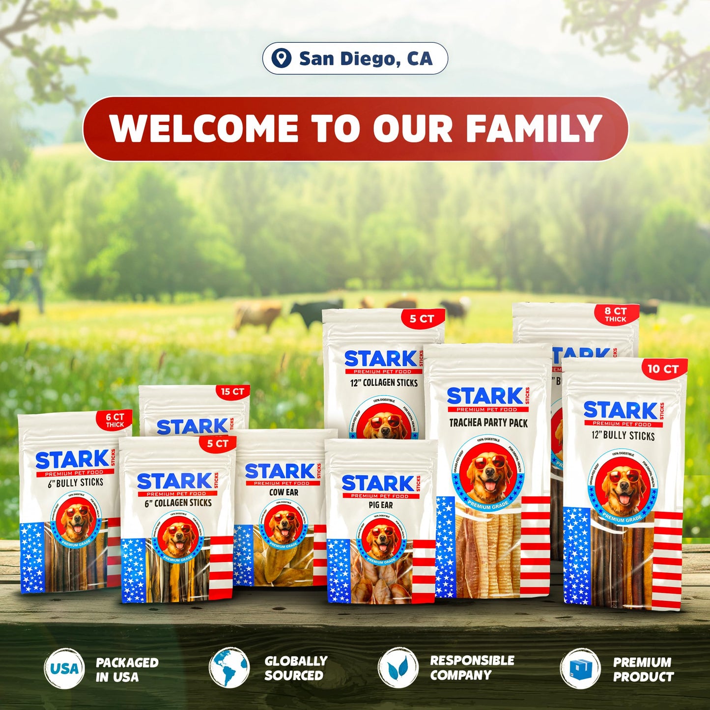 Stark Sticks 6'' Natural Bully Sticks for Small, Medium, Large Dogs