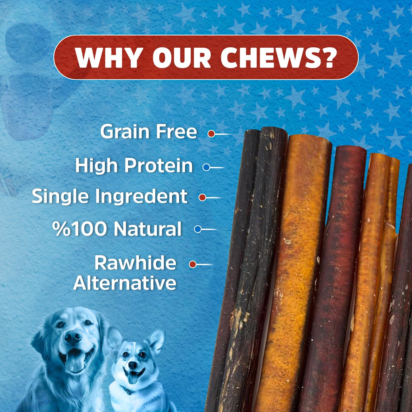 Stark Sticks 6'' Natural Bully Sticks for Small, Medium, Large Dogs