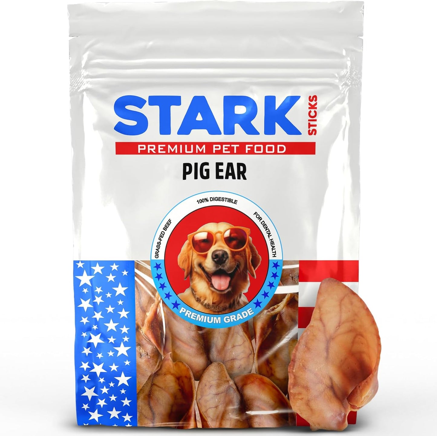 Stark Sticks Pig Ears for Dogs 100% Natural - Whole Pigs Ears, Single Ingredient Highly Digestible, 100% Pork Dog Chew Treats - Long Lasting, Great for Puppy and Medium/Large Dogs (10 Count)
