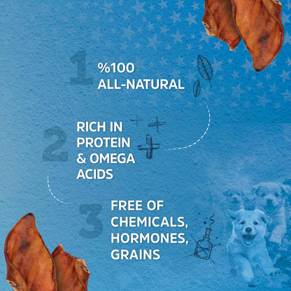 Stark Sticks Pig Ears for Dogs 100% Natural - Whole Pigs Ears, Single Ingredient Highly Digestible, 100% Pork Dog Chew Treats - Long Lasting, Great for Puppy and Medium/Large Dogs (10 Count)