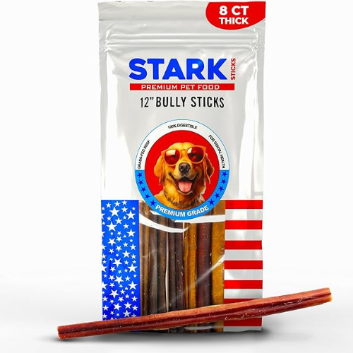 Stark Sticks 12'' Natural Bully Sticks for Small, Medium, Large Dogs -