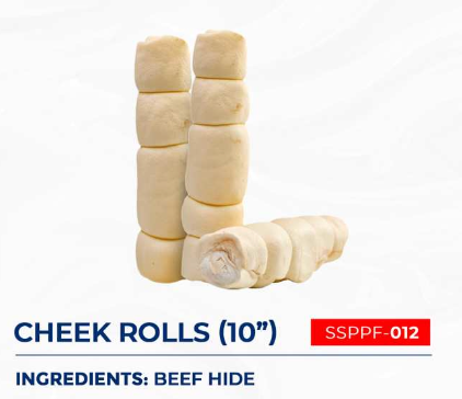 Cheek Rolls 10" – Long-Lasting Beef Hide Chew